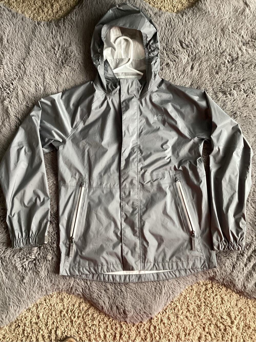 Rei Co-Op Youth Hooded Waterproof Rain Jacket‎ Hiking Gray Size Large 14-16